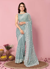 Grey colour georgette saree